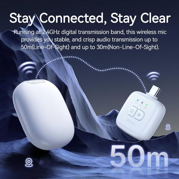 ULANZI A30 Tiny Mic Magnetic Wireless Lavalier Microphone – Noise Cancelling, 20H Battery, 164ft Range for DSLR, iPhone & Android
