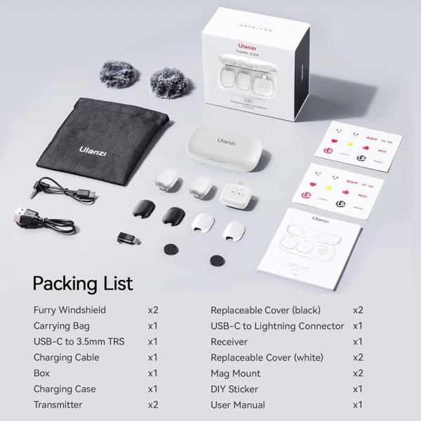 ULANZI A30 Tiny Mic Magnetic Wireless Lavalier Microphone – Noise Cancelling, 20H Battery, 164ft Range for DSLR, iPhone & Android