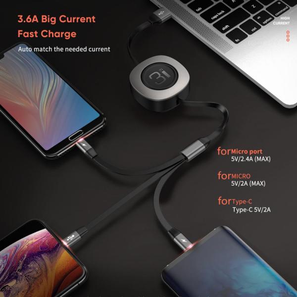 ROCK G3 Stretchable 3-in-1 Retractable Cable 1.2m (3.6A)