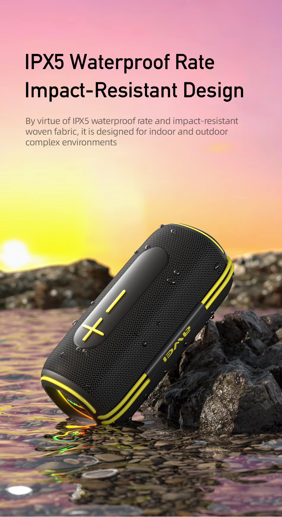 Awei KA5 Bluetooth Speaker with IPX5 waterproof and impact-resistant outdoor design