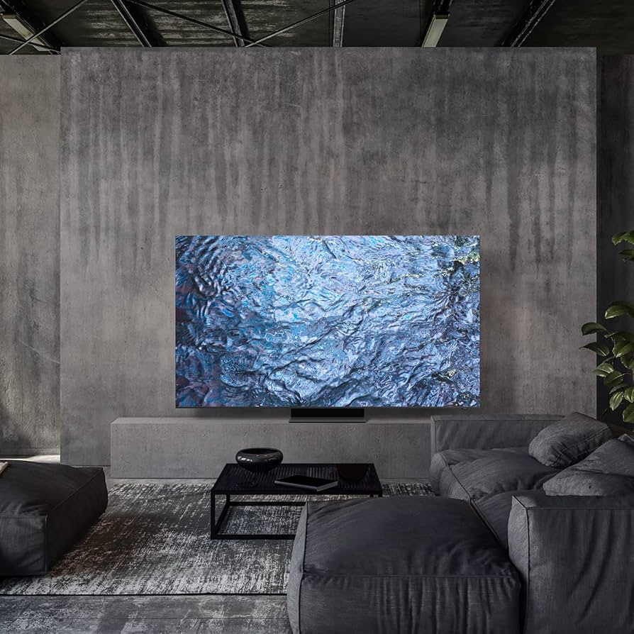Samsung’s 8K TV displayed in a contemporary living room setting, offering an immersive viewing experience.