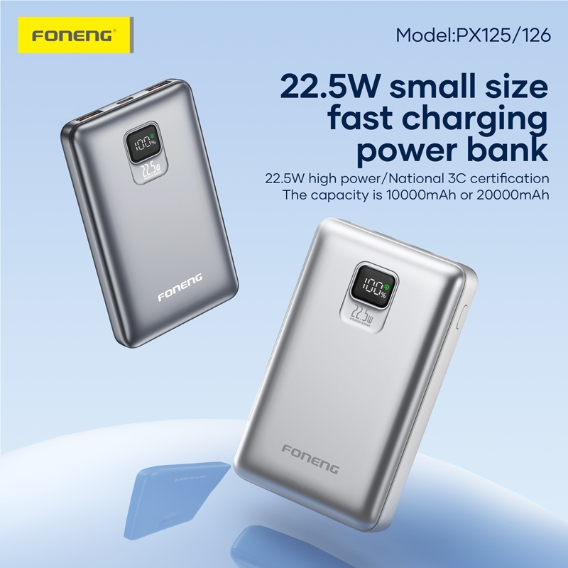 Foneng PX125 PX126 10000mAh 20000mAh 22.5W small size fast charging power bank with LCD display