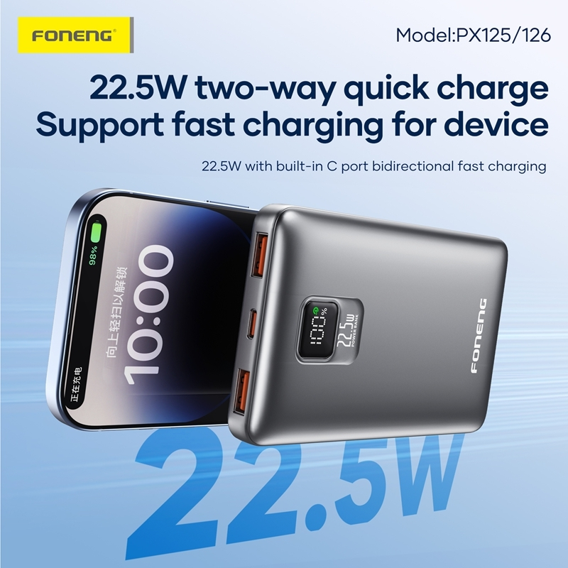 Foneng PX125 PX126 22.5W fast charging power bank dual USB Type C quick charge