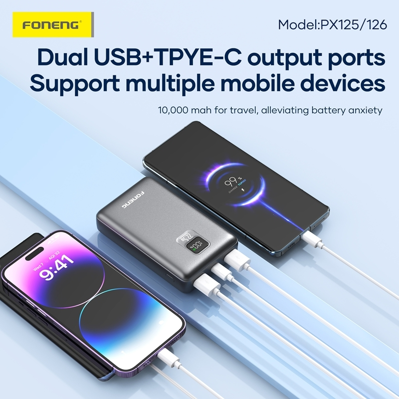 Foneng PX125 PX126 dual USB and Type C output ports supporting multiple devices
